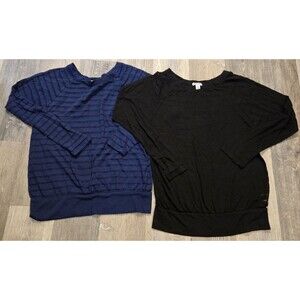 OLD NAVY Womens small TOP Long Sleeve Stripe Sheer‎ Pattern Burnout lot of 2